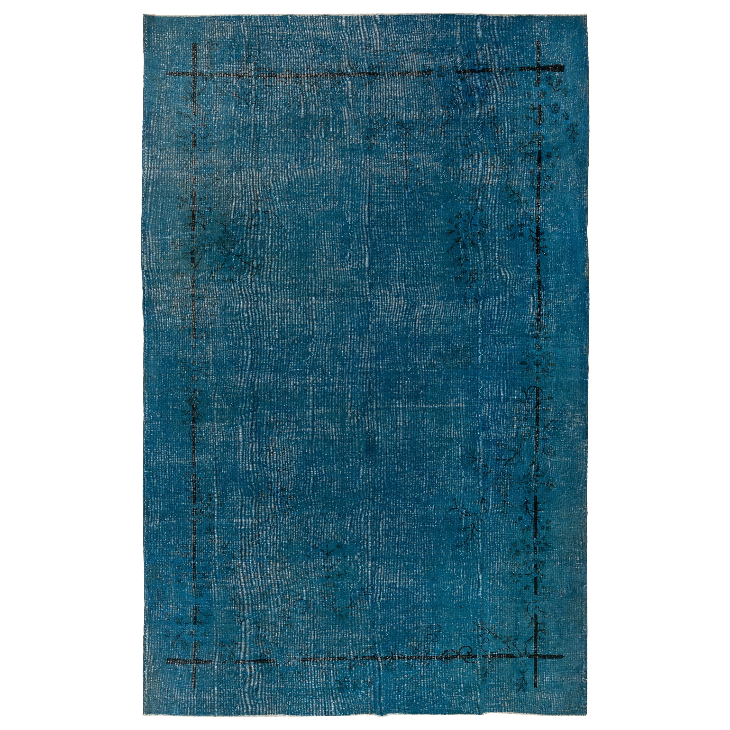8x11.7 Ft Vintage Handmade Art Deco Rug in Blue, Modern Home Decor Carpet For Sale