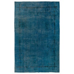 8x11.7 Ft Retro Handmade Art Deco Rug in Blue, Modern Home Decor Carpet