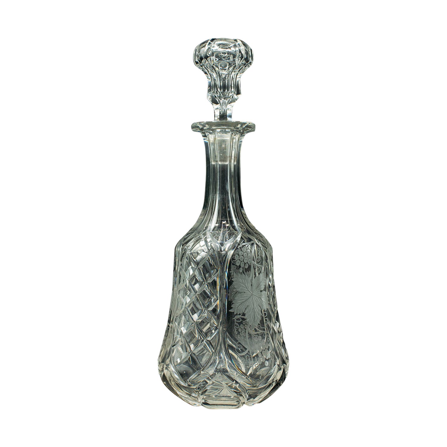 Carafe  vin vintage anglaise, verre grav, rcipient  spiritueux, milieu du sicle dernier en vente