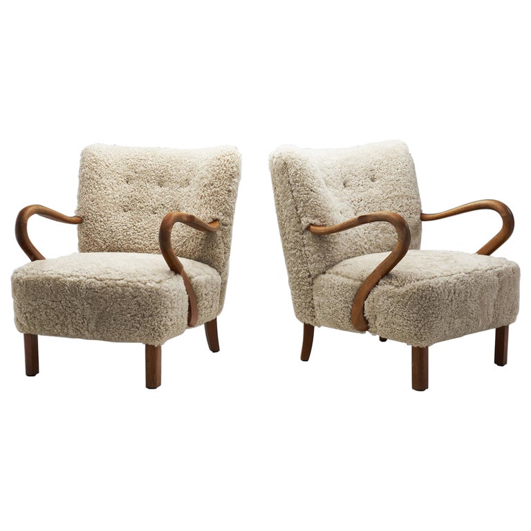 Danish Armchairs with Sculptural Oak Arms, Denmark, 1950s