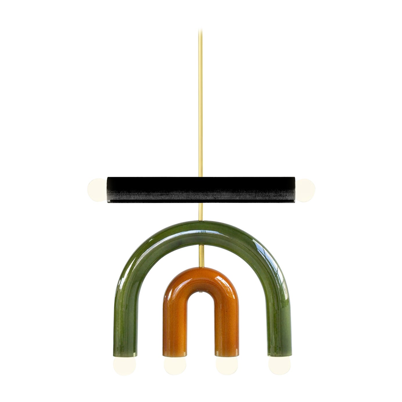 Ceramic Pendant Lamp 'TRN D1' by Pani Jurek, Brass Rod, Black, Green & Ochre For Sale