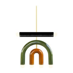 Lampe suspendue en céramique 'TRN D1' par Pani Jurek, tige en laiton, noir, vert et ocre