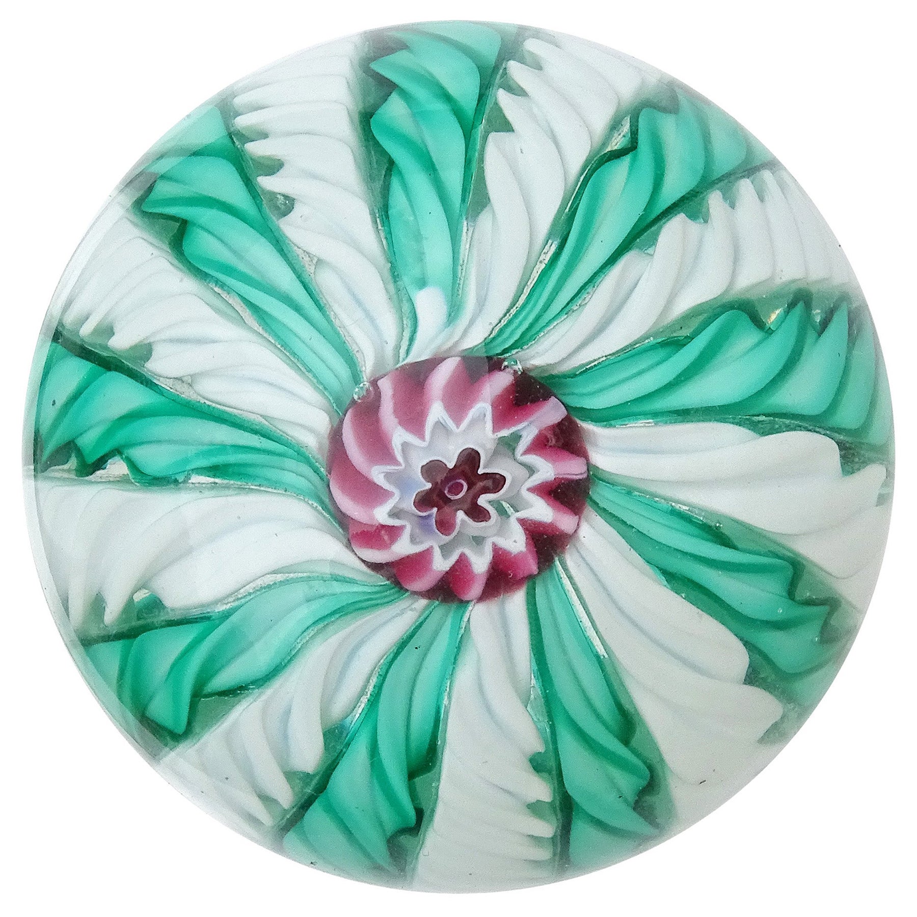 Fratelli Toso Murano Green White Italian Art Glass Crown Paperweight