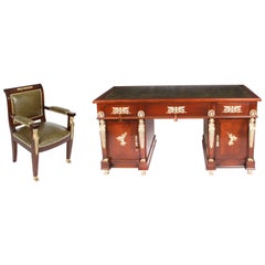 Antique French Empire Ormolu Mounted Desk & Armchair 19th Century