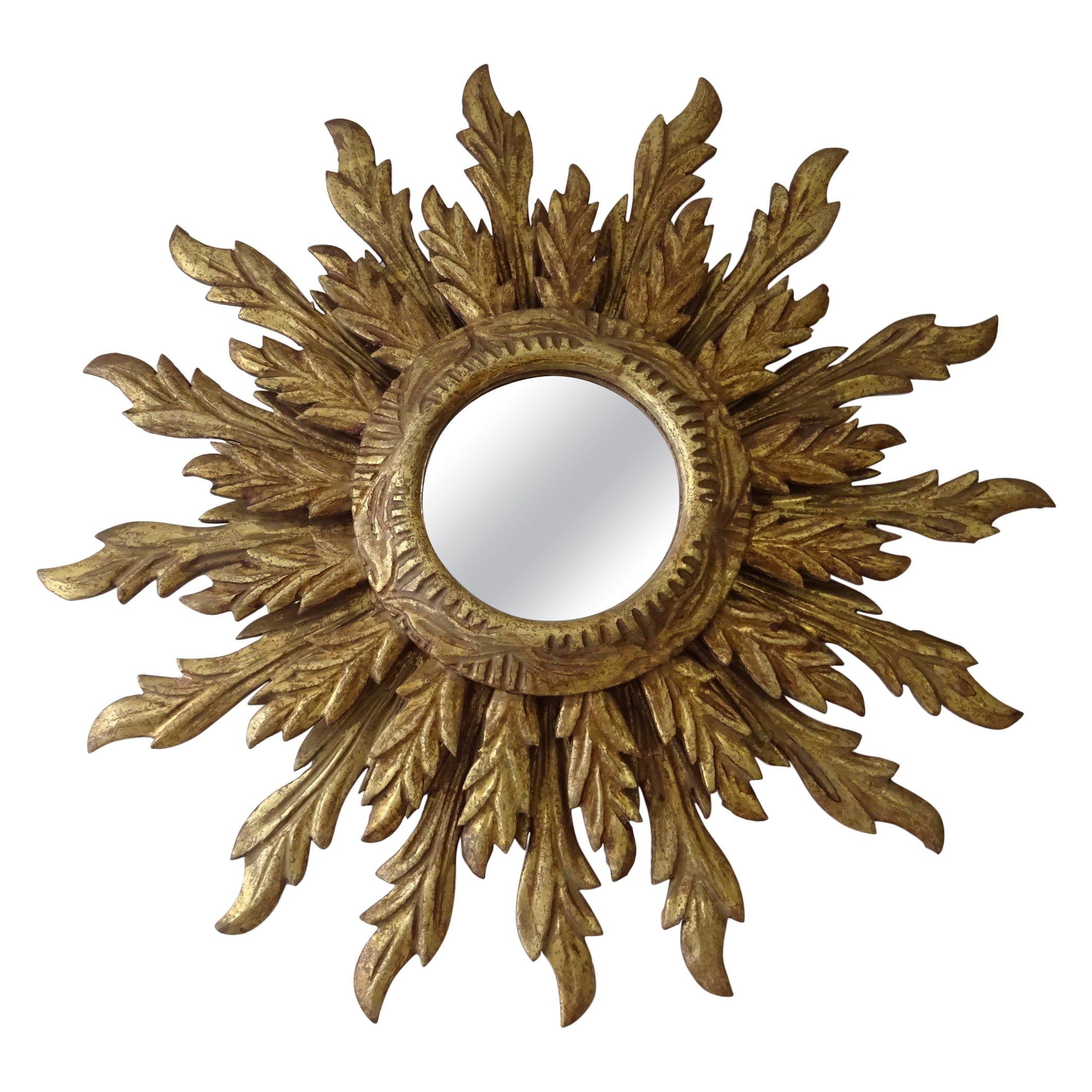 1920s French Big Double Gold Gilt Sunburst Starburst Mirror