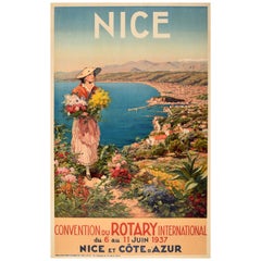 Original Vintage Travel Advertising Poster Nice French Riviera Rotary Design Art