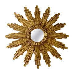 1940s French Big Gold Gilt Sunburst Starburst Mirror