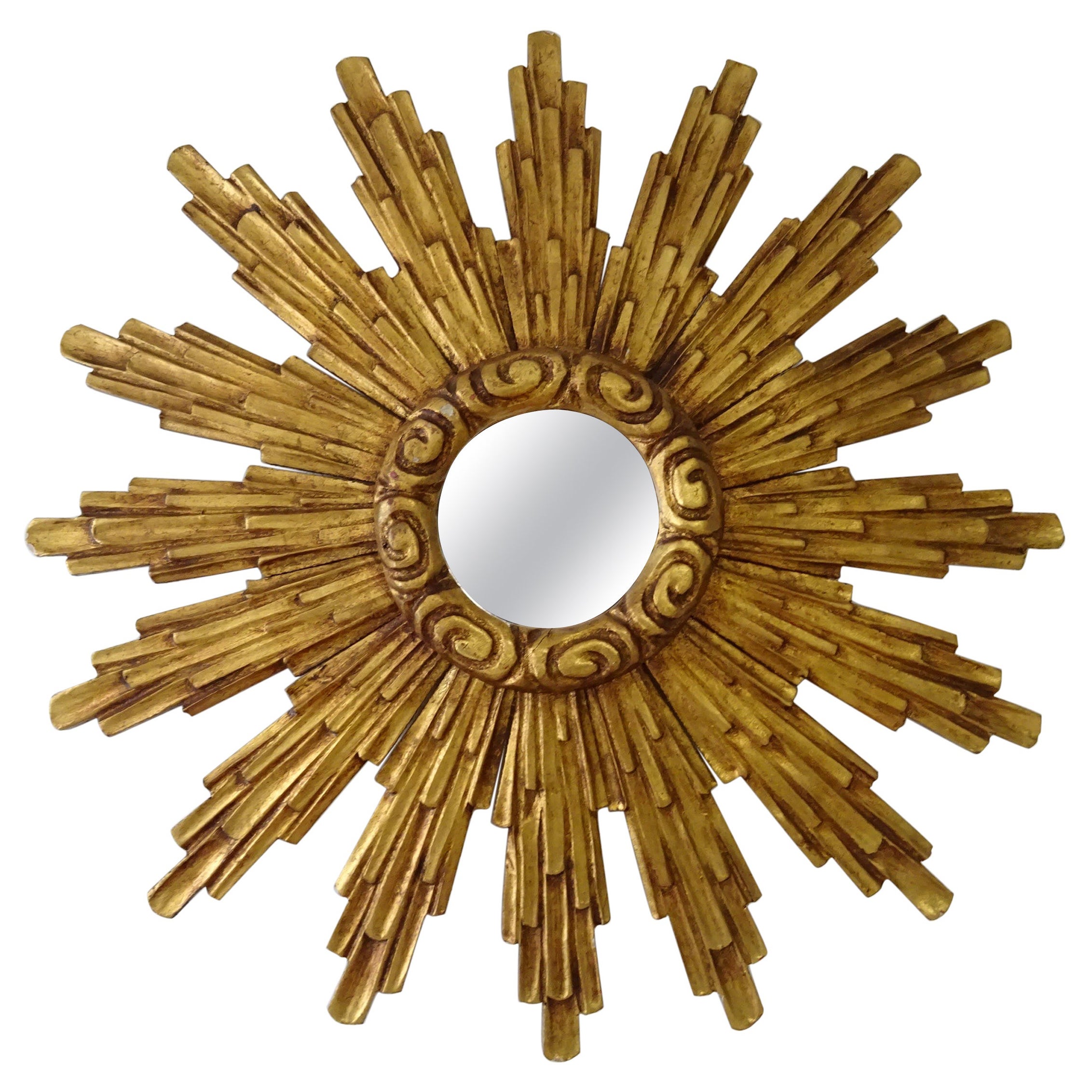 1940s French Big Gold Gilt Sunburst Starburst Mirror For Sale