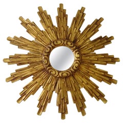 Antique 1940s French Big Gold Gilt Sunburst Starburst Mirror