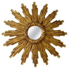 Specchio francese Big Gold Gilt Sunburst Starburst degli anni '40