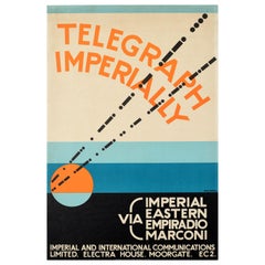 Original Vintage Advertising Poster Telegraph Imperially Marconi Art Deco Design