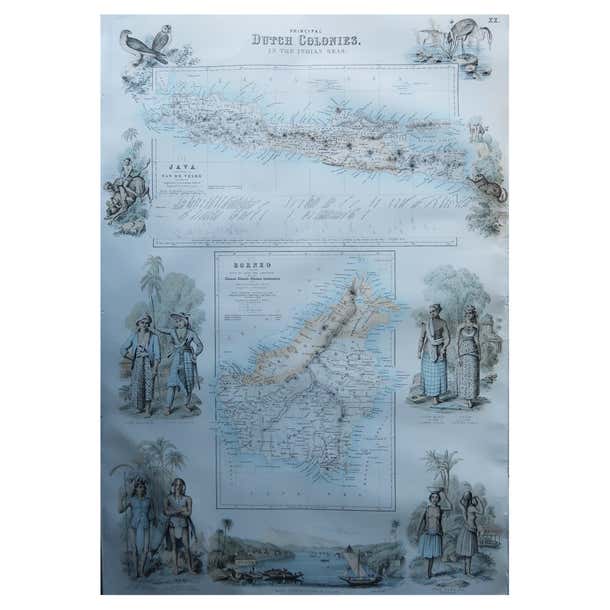 Large Original Antique Map of Java and Borneo, Fullarton, C.1870 For ...