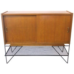 Mid Century French Oak / Iron Credenza Sideboard 