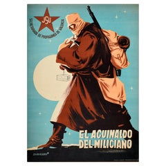 Original Vintage Spanish Civil War Propaganda Poster Militiaman JSU Communism