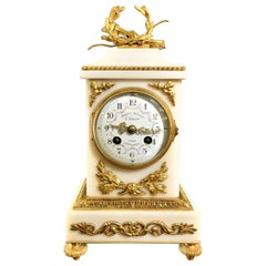 French White Marble and Ormolu Mantel Clock by Samuel Marti