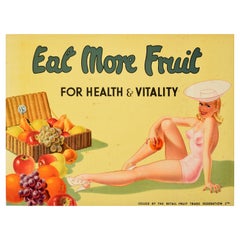 Original Retro Food Advertising Poster Eat More Fruit Pin-Up Health Vitality