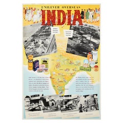 Original Vintage Advertising Poster Unilever Overseas India Illustrated Map