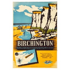 Affiche de voyage vintage originale de Birchington Kent avec motifs muraux de plage et de mer