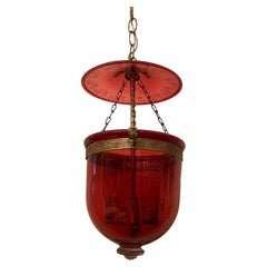 Wonderful Val Saint Lambert Cranberry Red Etched Glass Bell Jar Lantern Fixture 