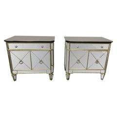 Pair of Silver Hollywood Regency Mirrored Cabinets / Nightstands / End Tables