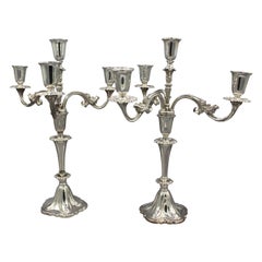 Late 19th Century Pair of Silver Plated 4-Light Candelabras 