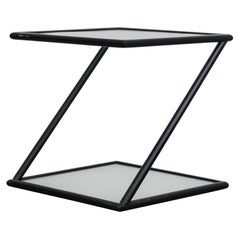 Vintage Harvink Zig Zag Side Table with Black Frame and Frosted Glass Shelves