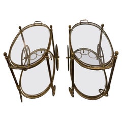 1970′ Pair of Rolling Bars or Trolleys in Gilt Bronze in the Style Maison Bagués