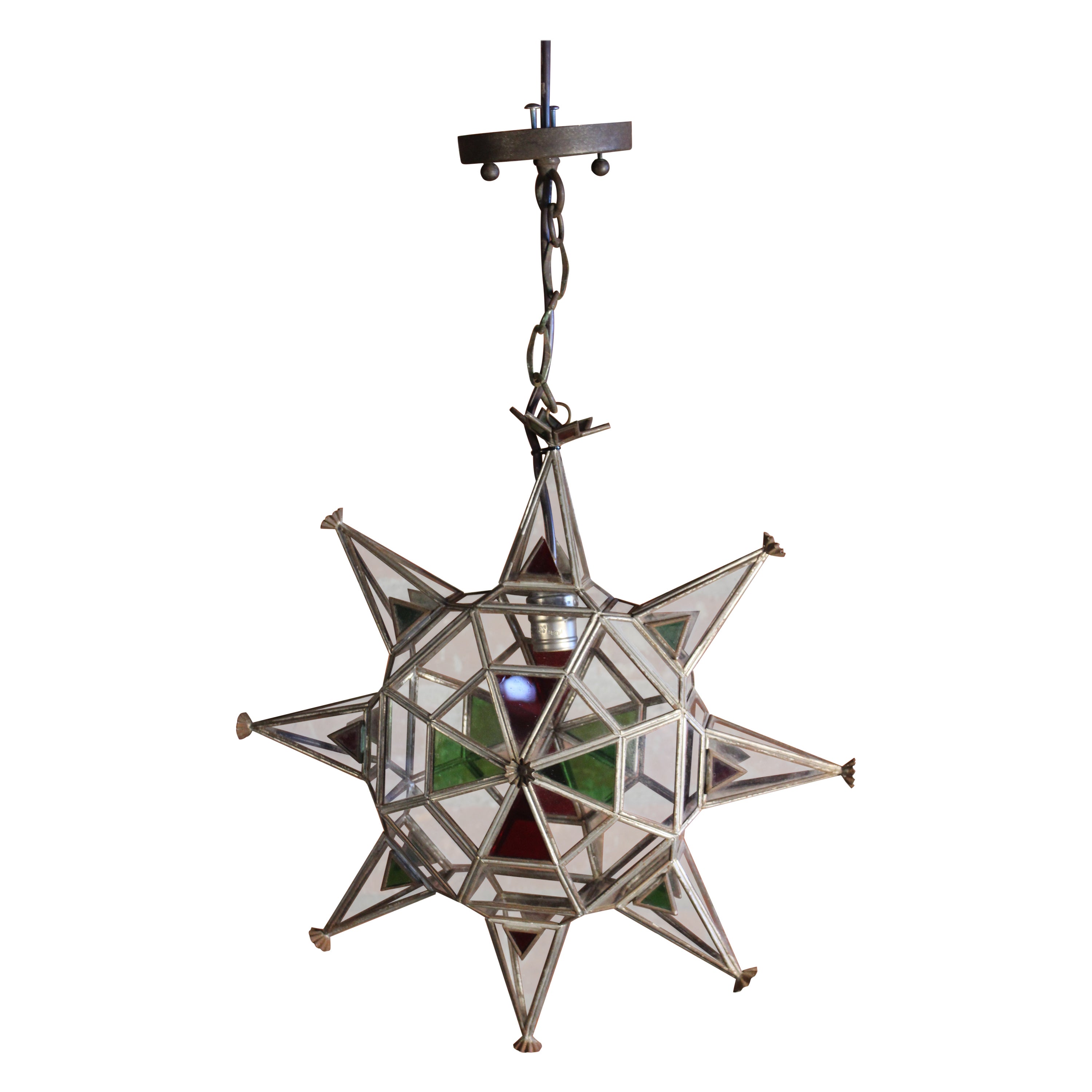 Pair of Moorish Leaded Glass Star Pendants