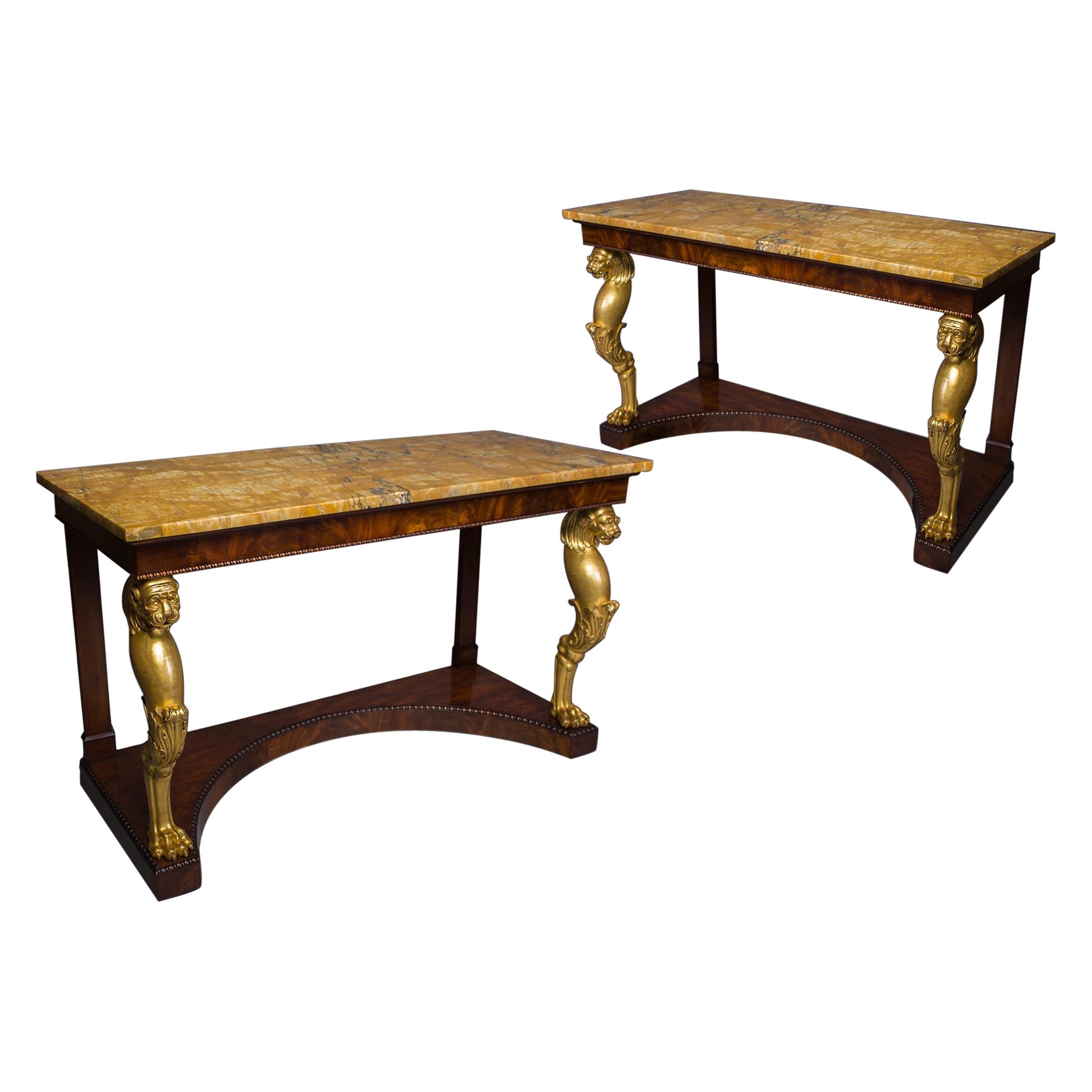 Pair of Regency Giltwood and Mahogany Console Tables