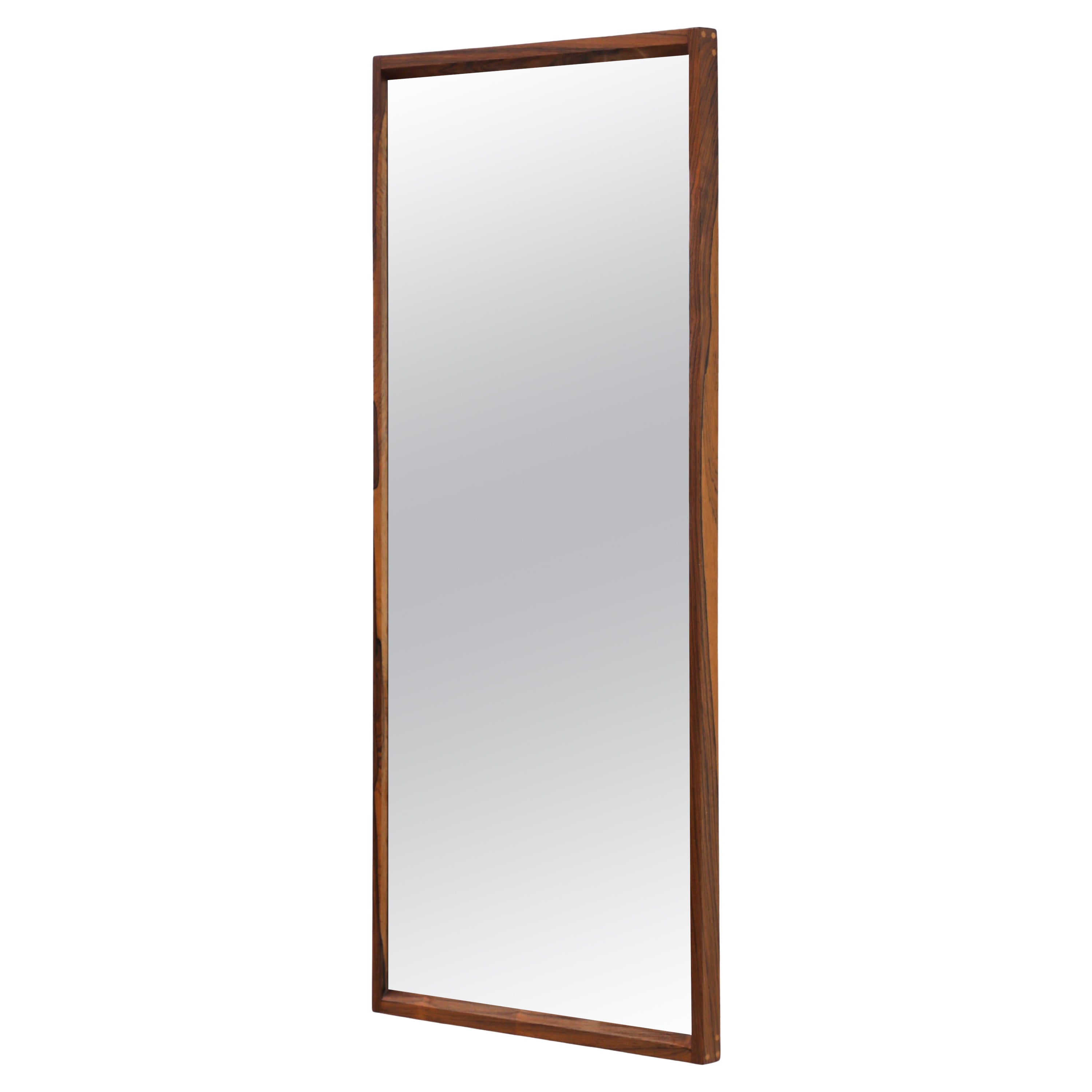 Midcentury Danish Rosewood Wall Mounted Mirror with Peg Detail