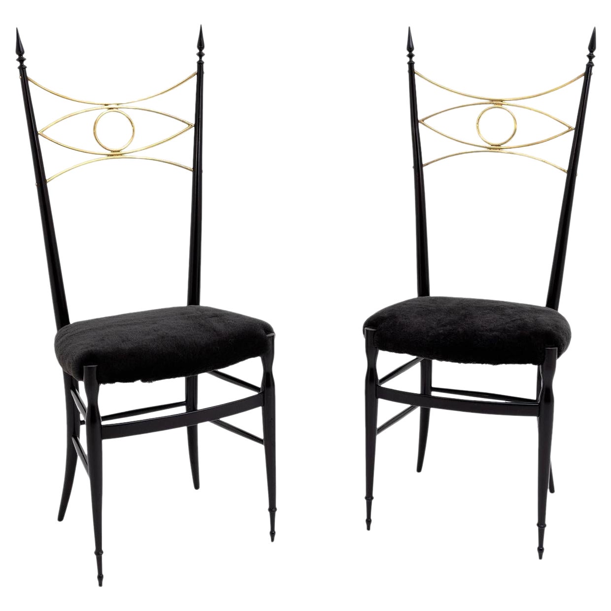 20th Century Italian Pair Brass Eye-Shaped Dining Room Chairs by Paolo Buffa For Sale