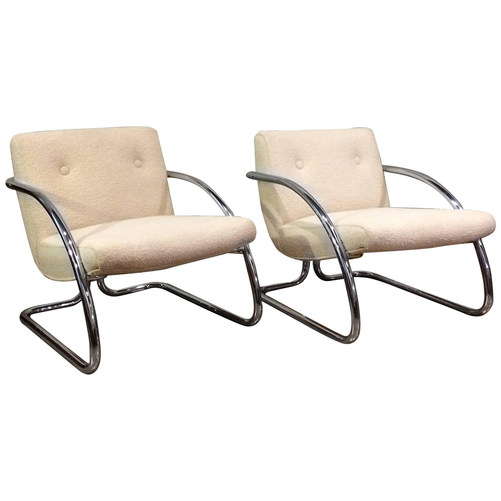 Tubular Chrome Upholstered Lounge Chairs