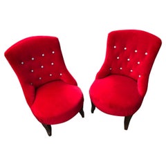 Used Red Velvet Armchairs 1900s, Antiques