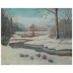 Canadian School Winter Landscape Oil Painting, Unsigned, Framed, Early 20th C