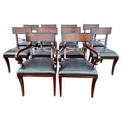 Vintage Coveted Set of Ten Klismos Dining Chairs in Black Leather by Baker Furniture