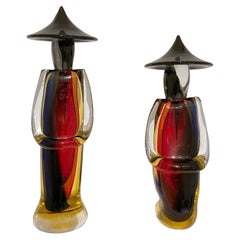 Siglo XX Pareja italiana de grandes labradores japoneses de cristal de Murano ahumado rojo