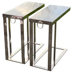 Vintage Flat Bar Chrome and Marble Top Cantilever Side Tables