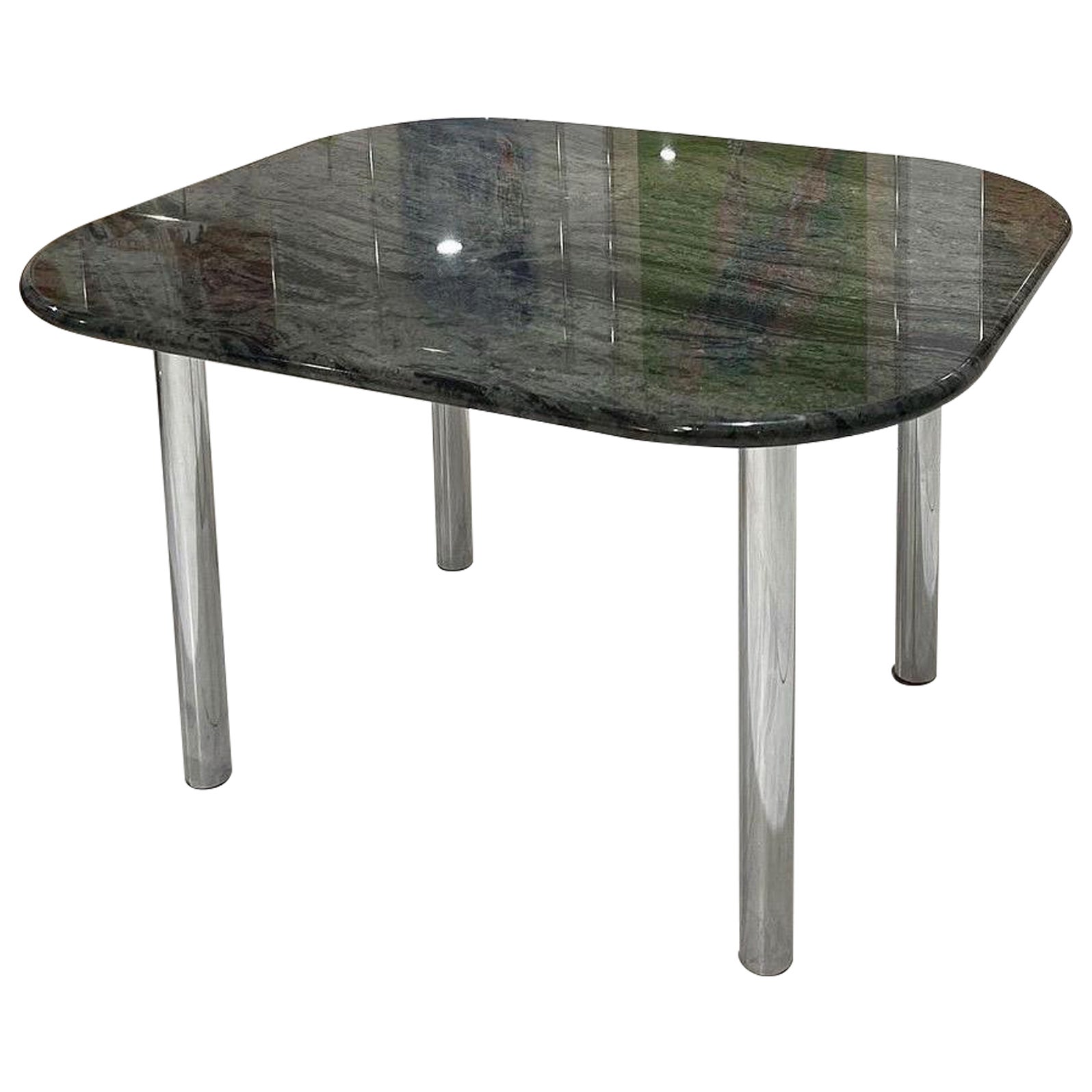 Absolutely Stunning Custom Post Modern Chrome & Green Marble Dining Table For Sale