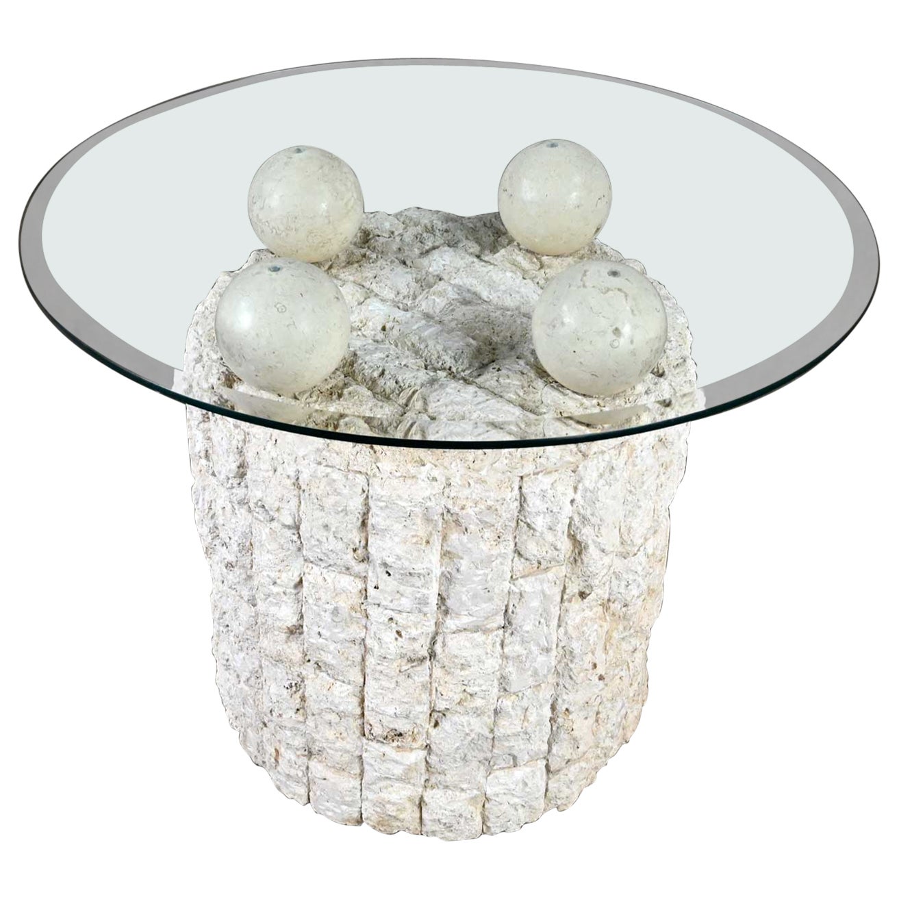 Table d'appoint postmoderne Rnd Tessellated Mactan Stone 4 Sphere Style Maitland Smith