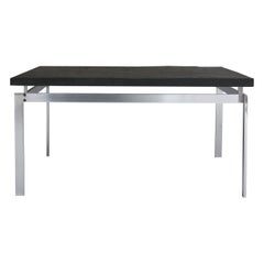 Danish Modern Square Coffee Table in Slate & Chromed Steel, 1960s Brutalism