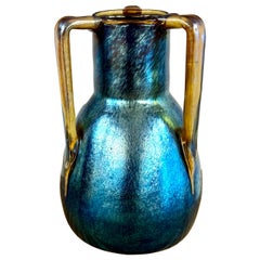 Marie Kirschner for Loetz 3 handled Art Glass Vase