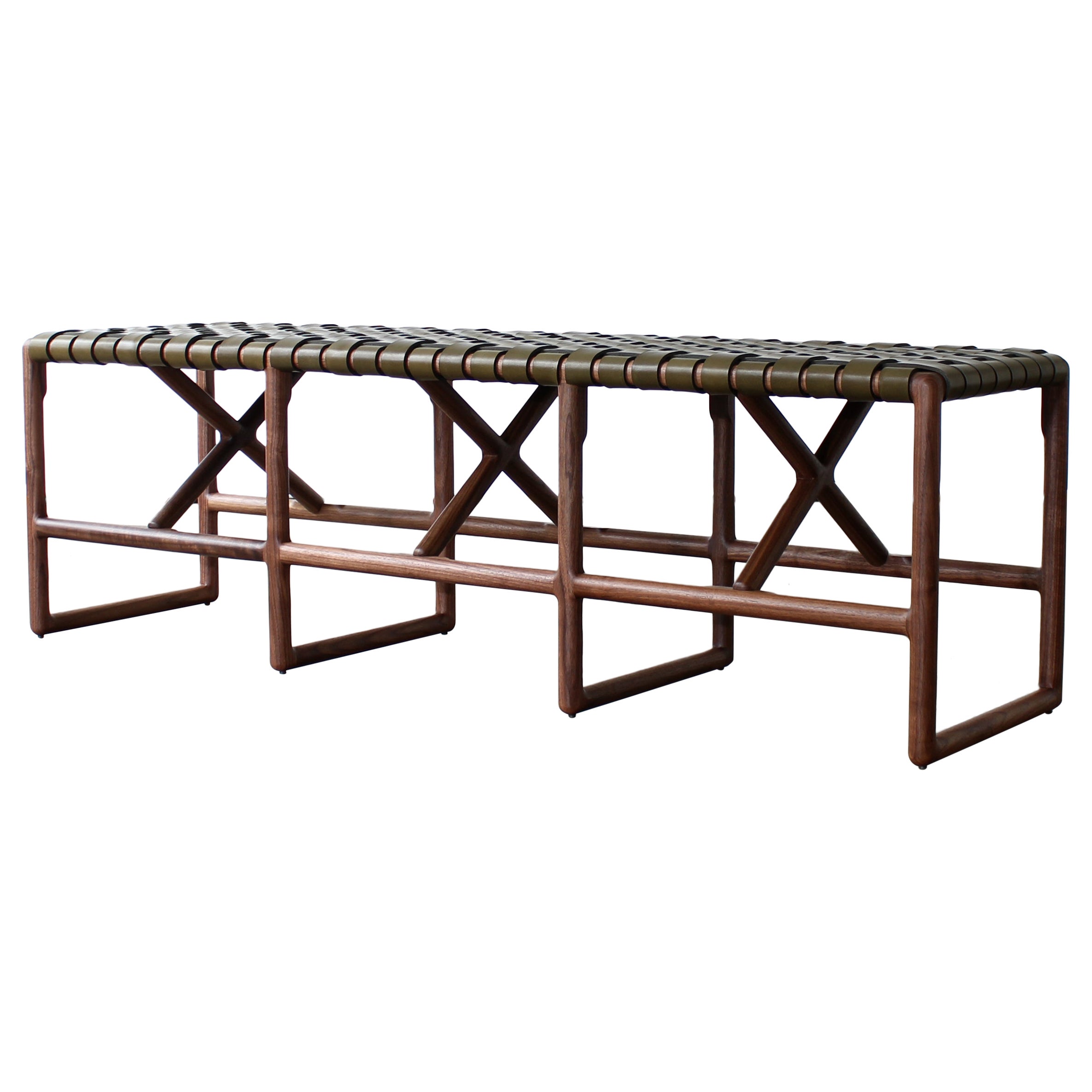 Montgomery Solid Wood and Woven Leather Bench by Crump and Kwash