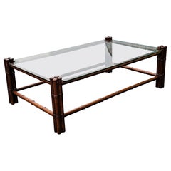 Regency Style Faux Bamboo Mahogany  Glass Top Cocktail Table Coffee Table