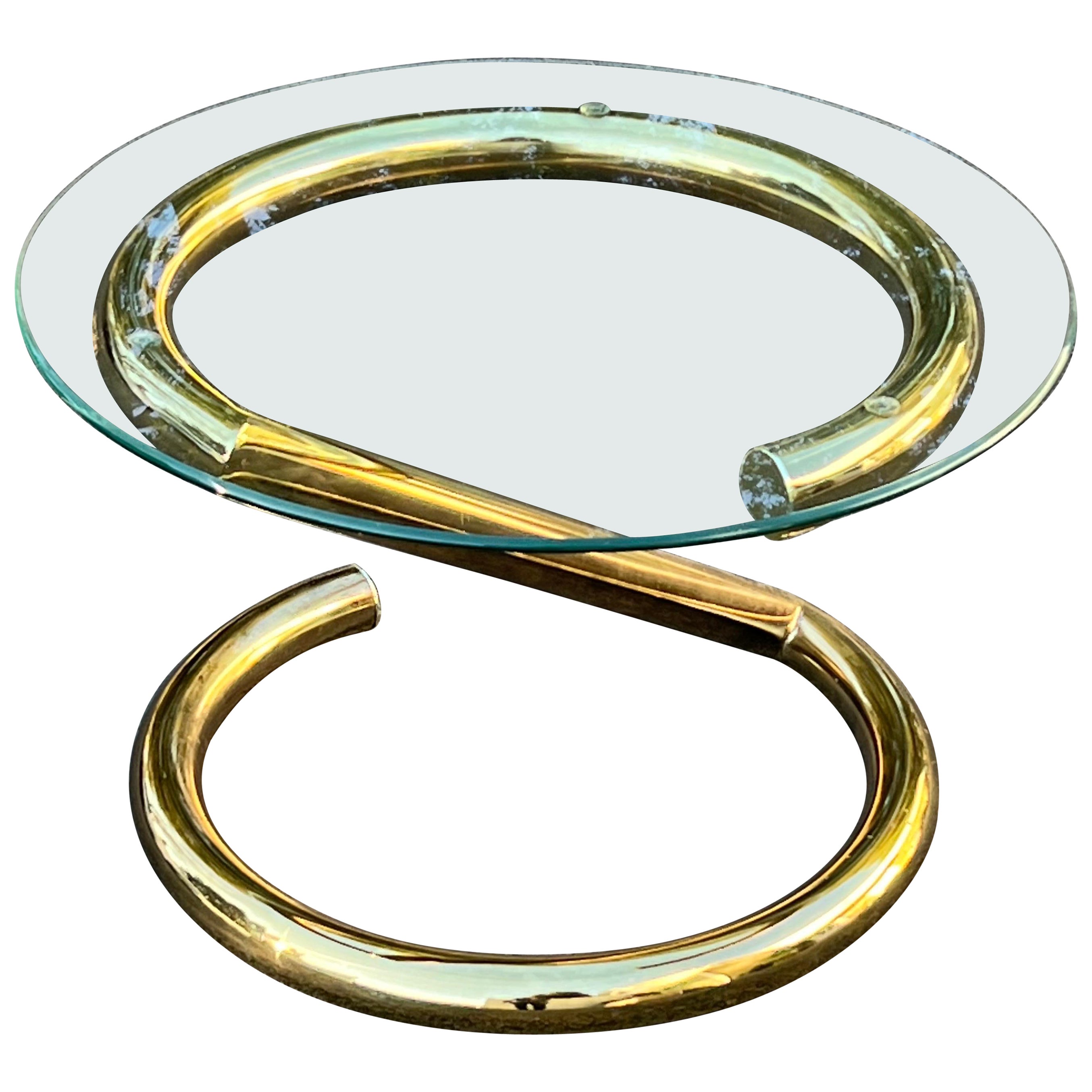 Karl Springer Style Round “Z” Table in Brass