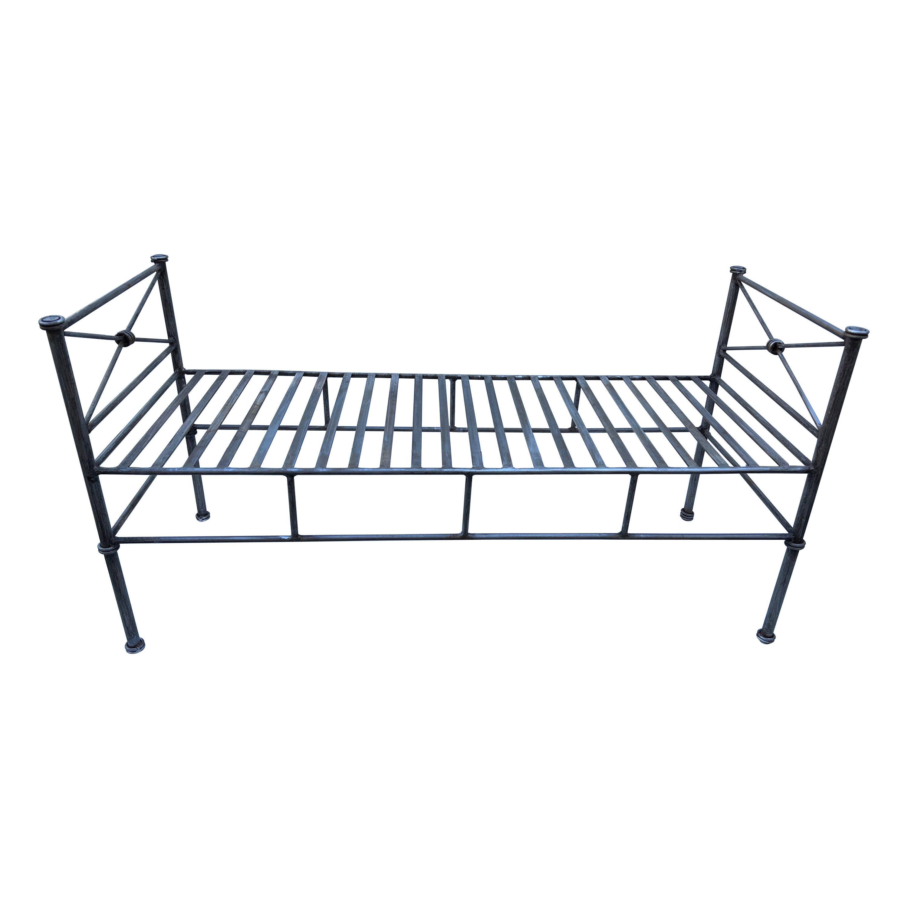 Wrought Iron Bench or Settee in Silver Gray (2 available) For Sale