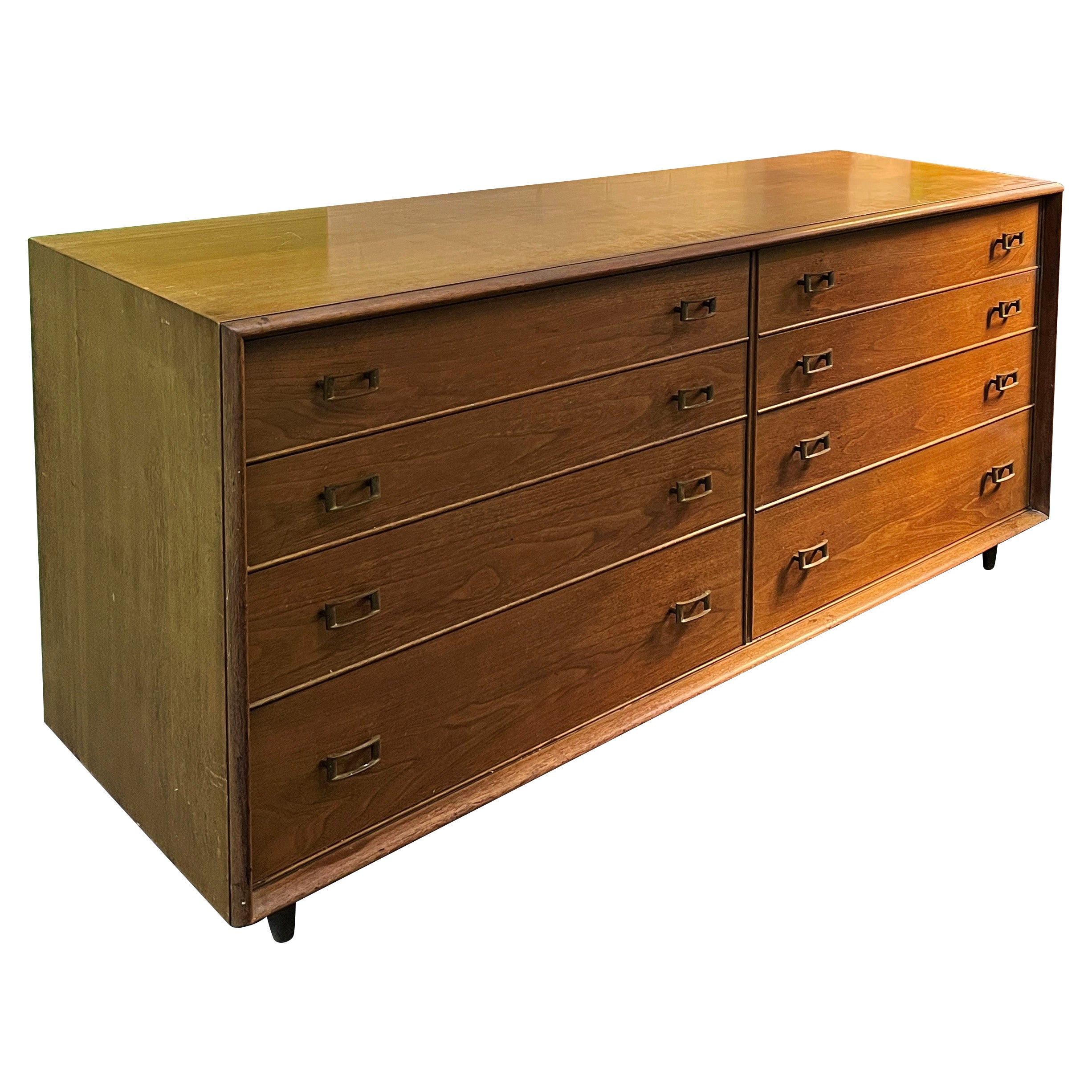 Paul Frankl Walnut Dresser with Brass Buckle Pulls and Feet 1950s 'Signed'