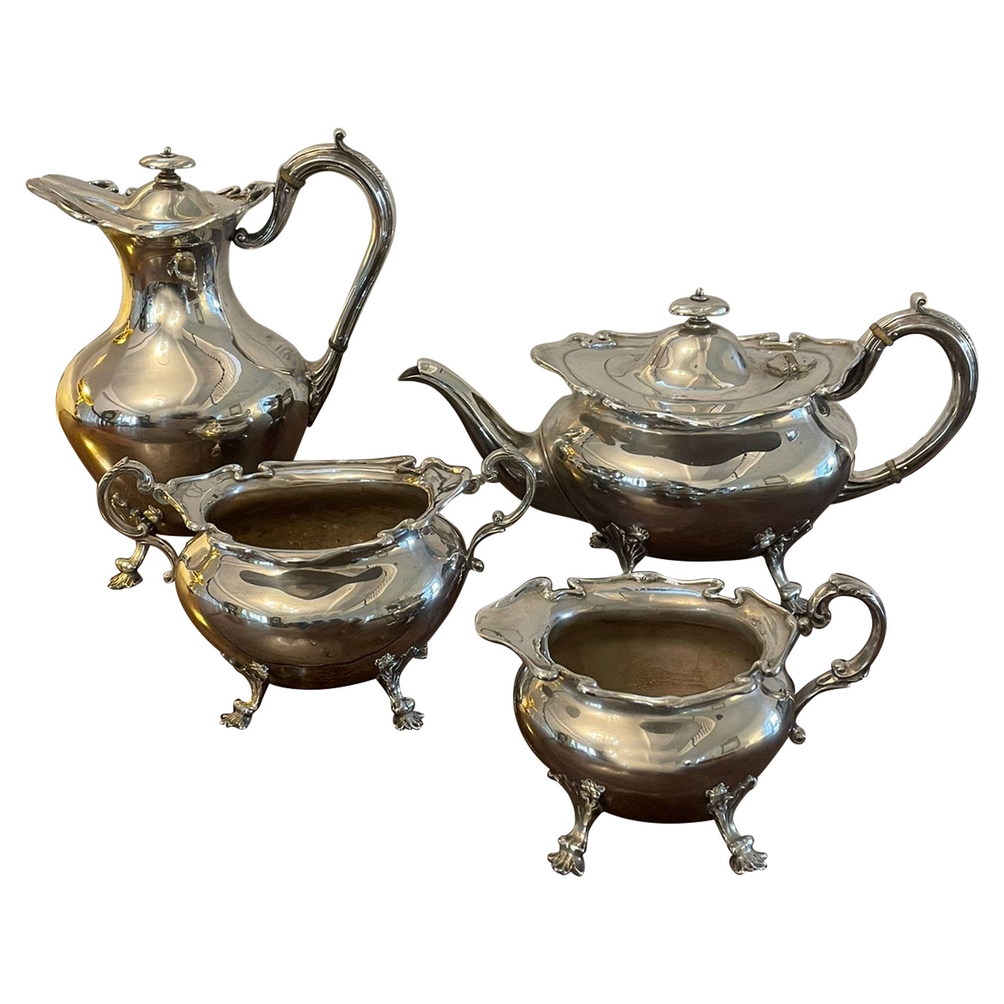 Service à thé 4 pièces antique en métal argenté de qualité édouardienne