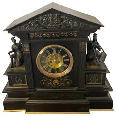 Large Antique Victorian Quality Marble and Bronze Mantle Clock