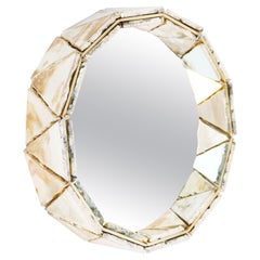 "Galaxy" Contemporary Mirror, Silvered Glass and Central Mirror, Birch Wood