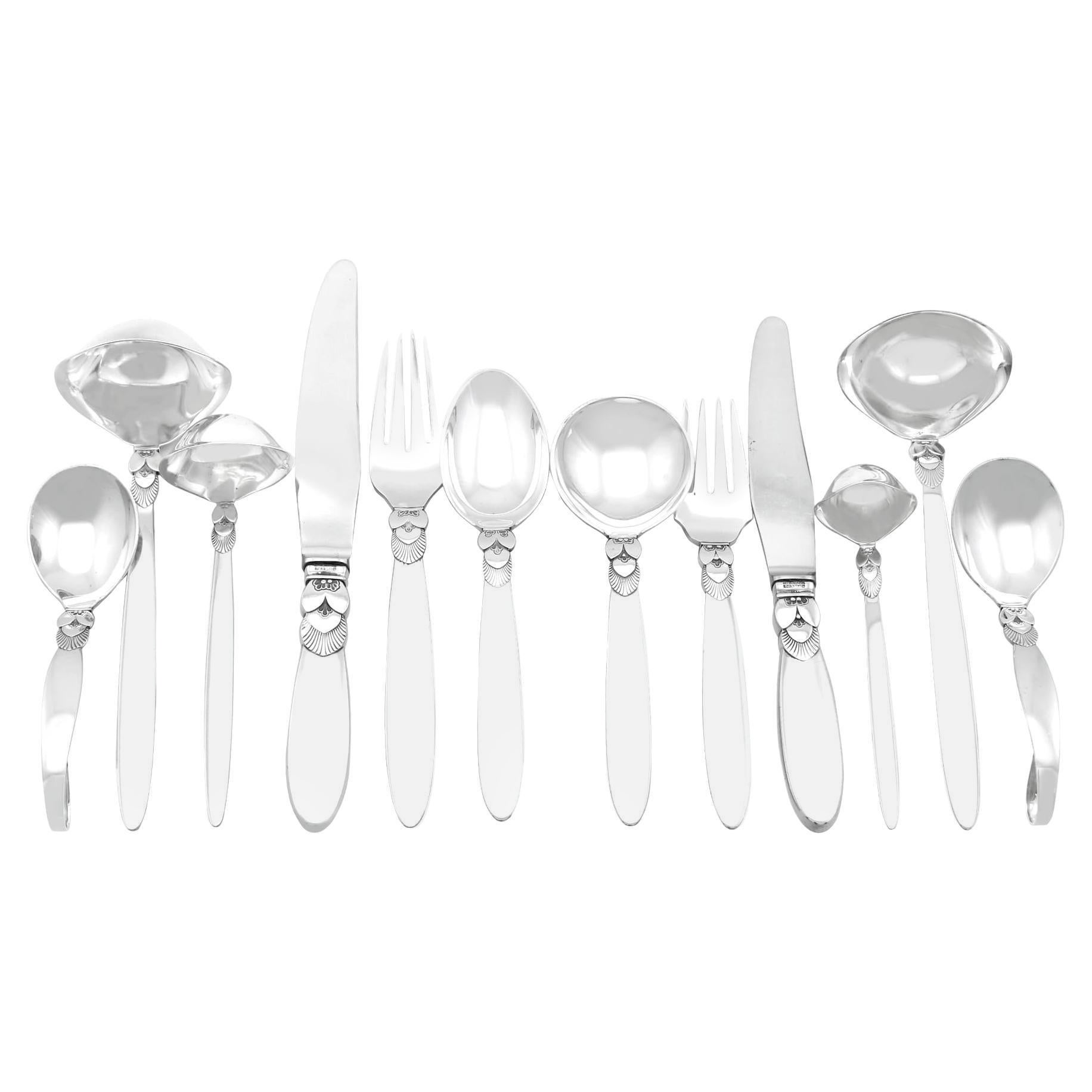 Georg Jensen Danish Sterling Silver Canteen of Cutlery for Six Persons For Sale